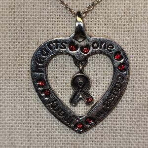 925 Silver Heart Pendant Necklace Garnet Crystal Accents Many Hearts One Cause